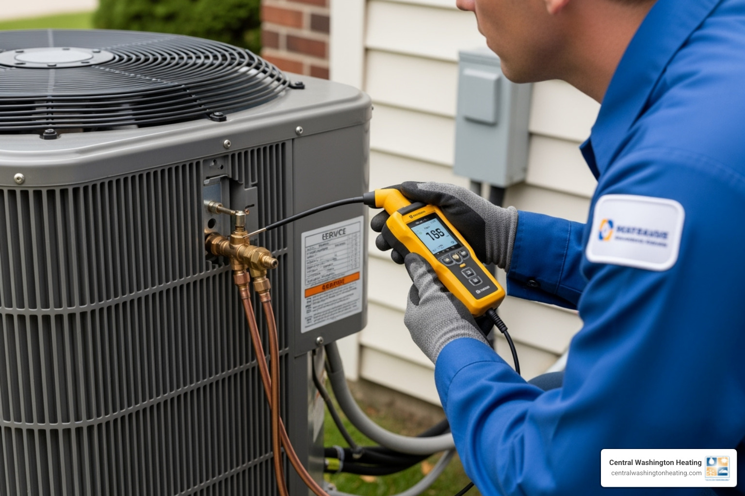 HVAC technician using an electronic leak detector - AC refrigerant leak