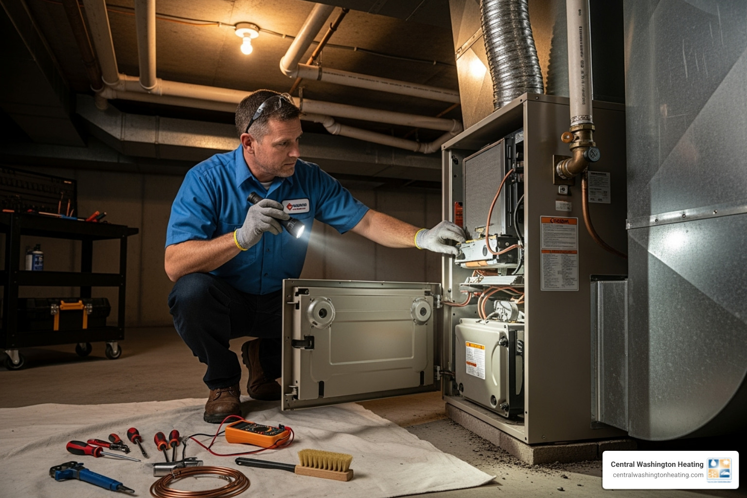 HVAC technician performing furnace maintenance - Furnace making loud noise