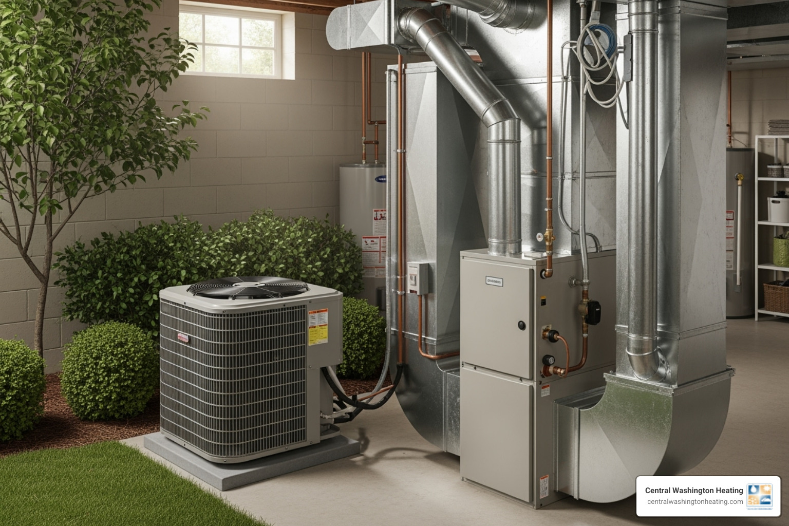 Image of the main components of a split HVAC system (indoor and outdoor units) - Residential HVAC services Image of the main components of a split HVAC system (indoor and outdoor units) - Residential HVAC services