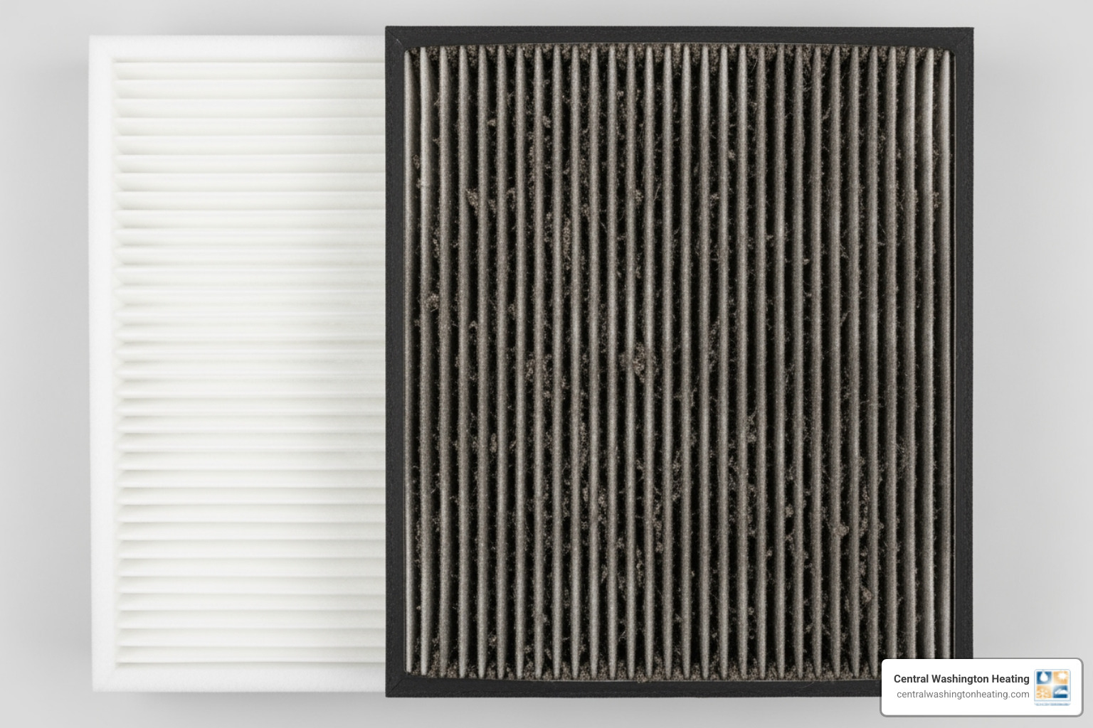 clean furnace filter next to a dirty one - Save on heating