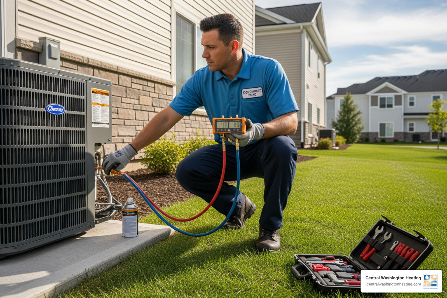 An HVAC technician inspecting a heat pump's outdoor unit - heat pump blowing cold air in manson, wa