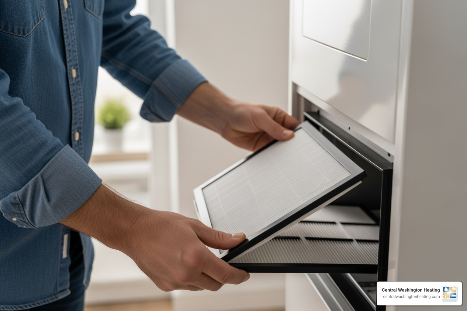 a homeowner changing a heat pump air filter - heat pump blowing cold air in cashmere, wa