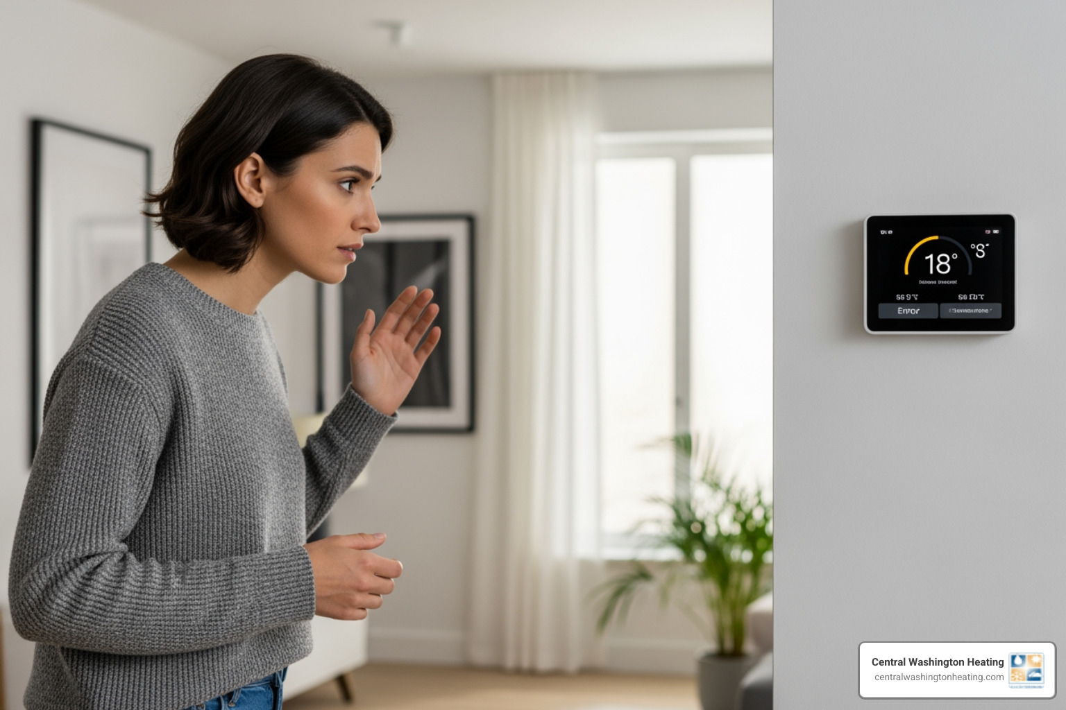 Homeowner looking at thermostat concerned - furnace service in cashmere, wa