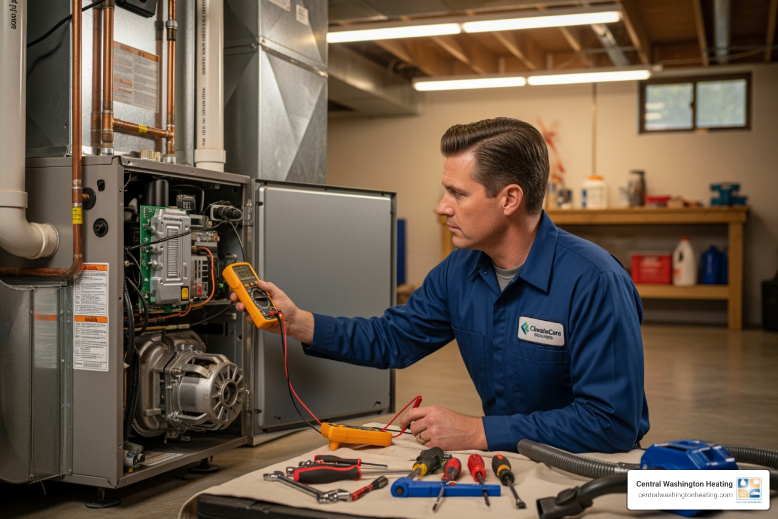 Professional technician performing furnace tune-up - furnace service in cashmere, wa