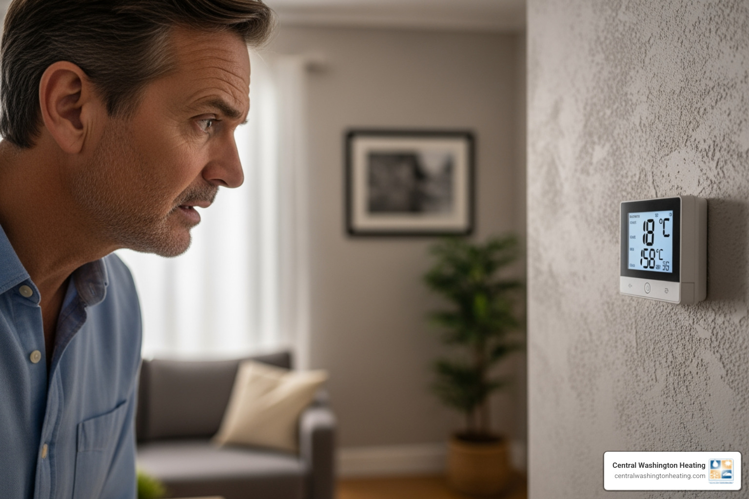homeowner looking at their thermostat with concern - 24/7 furnace repair in ardenvoir, wa