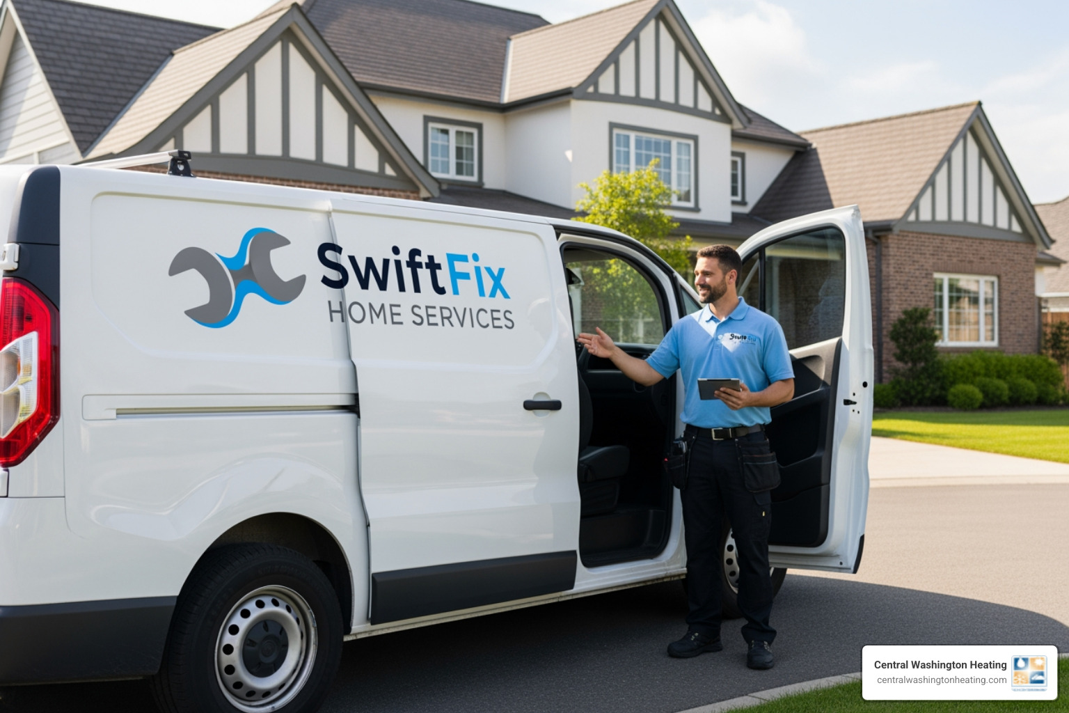 A clean, professional service van with a company logo parked outside a residential home, indicating reliable and on-time service. - heat pump repair near me in malaga, wa A clean, professional service van with a company logo parked outside a residential home, indicating reliable and on-time service. - heat pump repair near me in malaga, wa