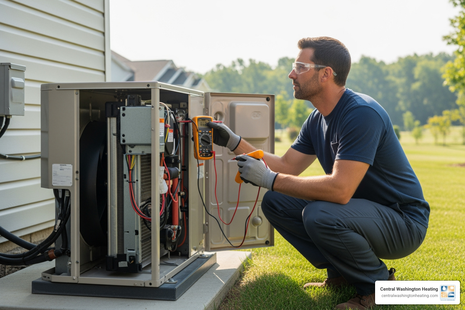 A skilled technician carefully inspecting the outdoor unit of a heat pump, checking connections and components for any signs of wear or malfunction. - heat pump repair near me in malaga, wa A skilled technician carefully inspecting the outdoor unit of a heat pump, checking connections and components for any signs of wear or malfunction. - heat pump repair near me in malaga, wa
