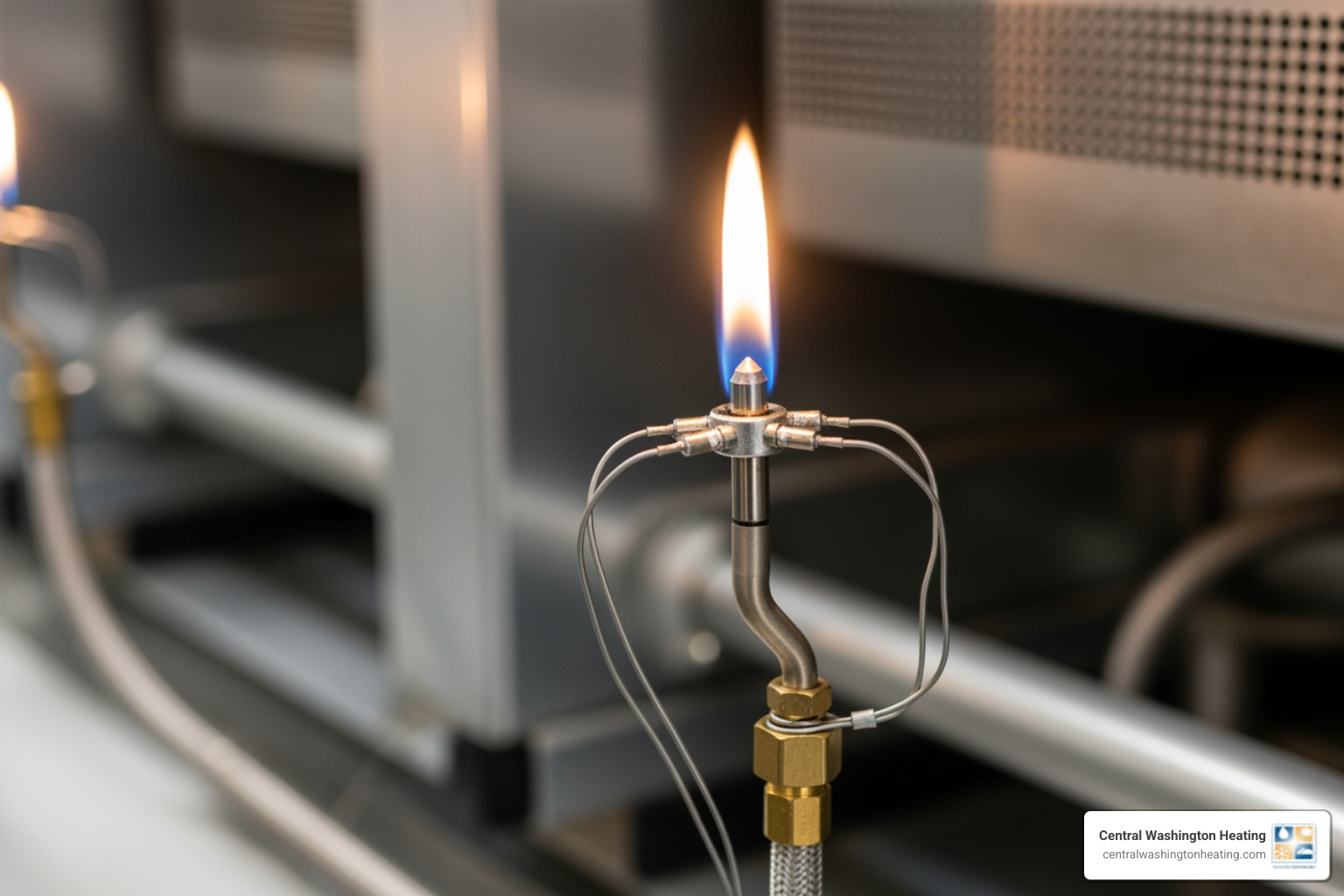 Image of a furnace pilot light assembly with the pilot light flame highlighted - furnace blowing cold air in east wenatchee, wa