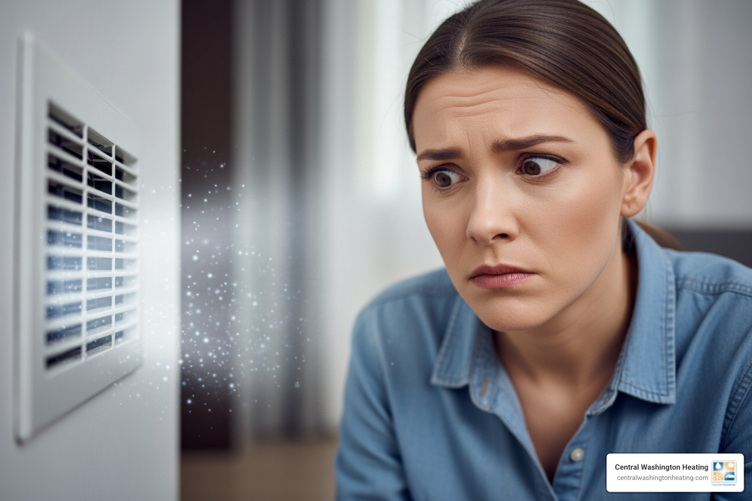 Homeowner looking confused at a heating vent blowing air - heating blowing cold air in chelan, wa Homeowner looking confused at a heating vent blowing air - heating blowing cold air in chelan, wa