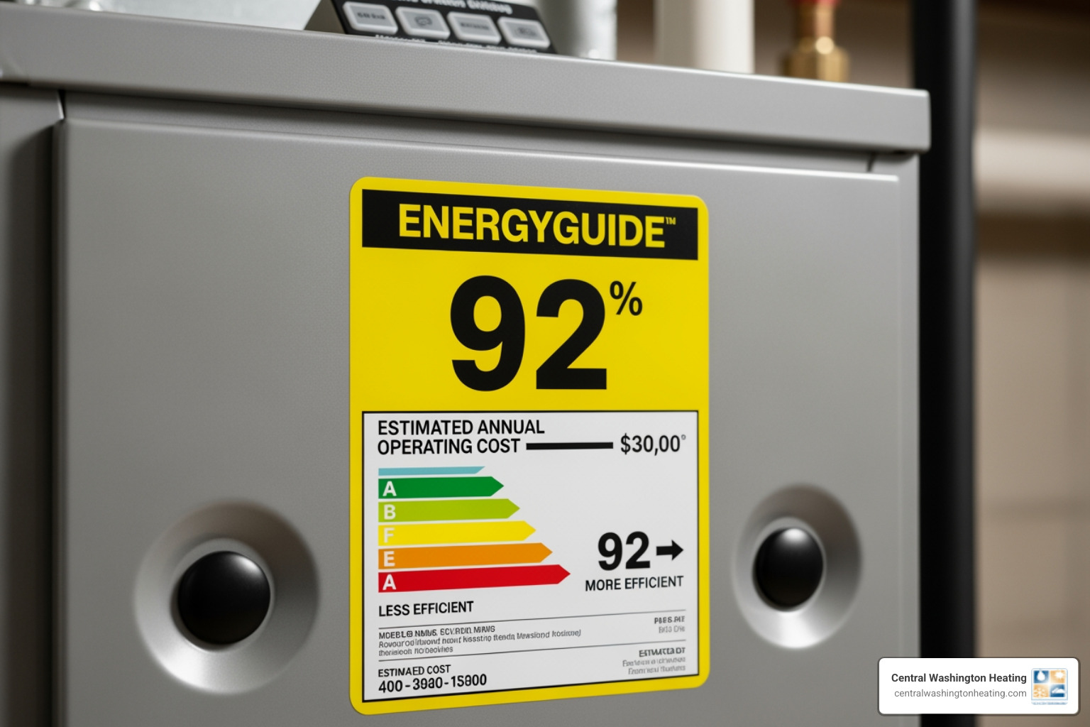 energy efficiency rating label on a new furnace - heating replacement in leavenworth, wa