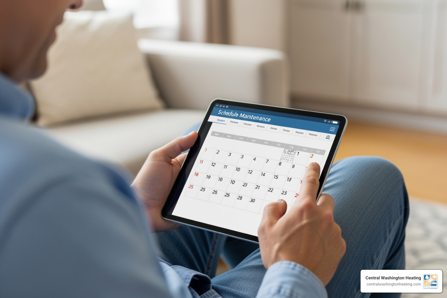 homeowner scheduling maintenance on a tablet - emergency heating repair in ardenvoir, wa