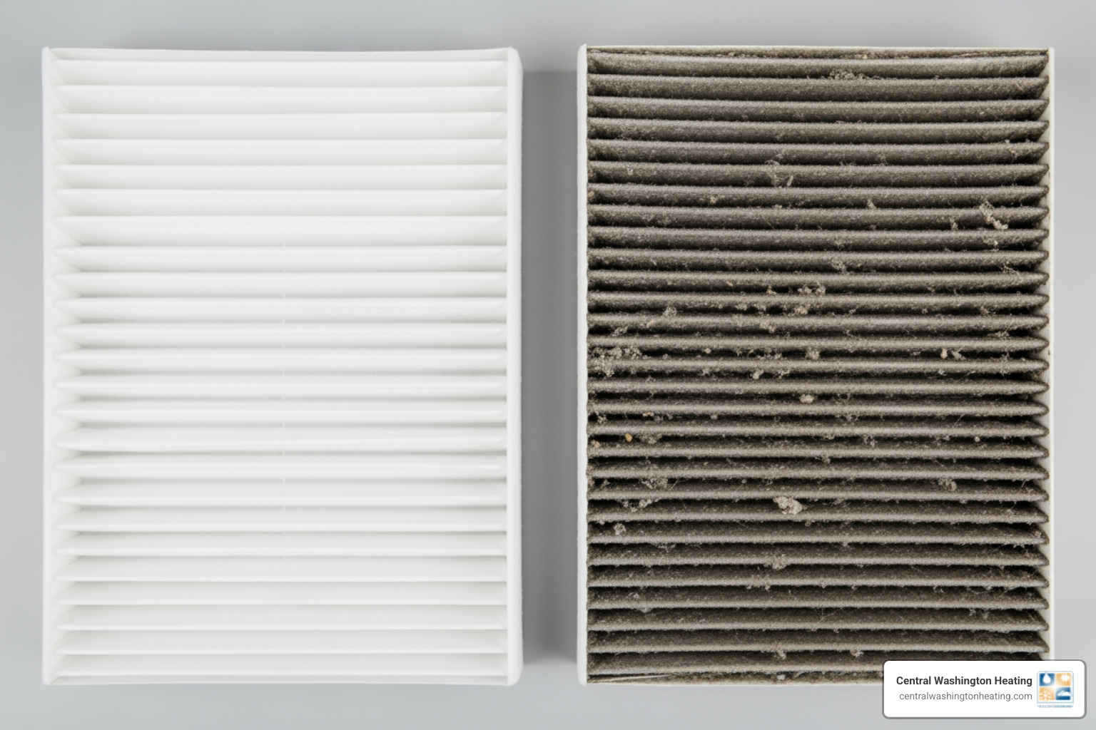 clean air filter next to a dirty one - furnace blowing cold air in chelan, wa