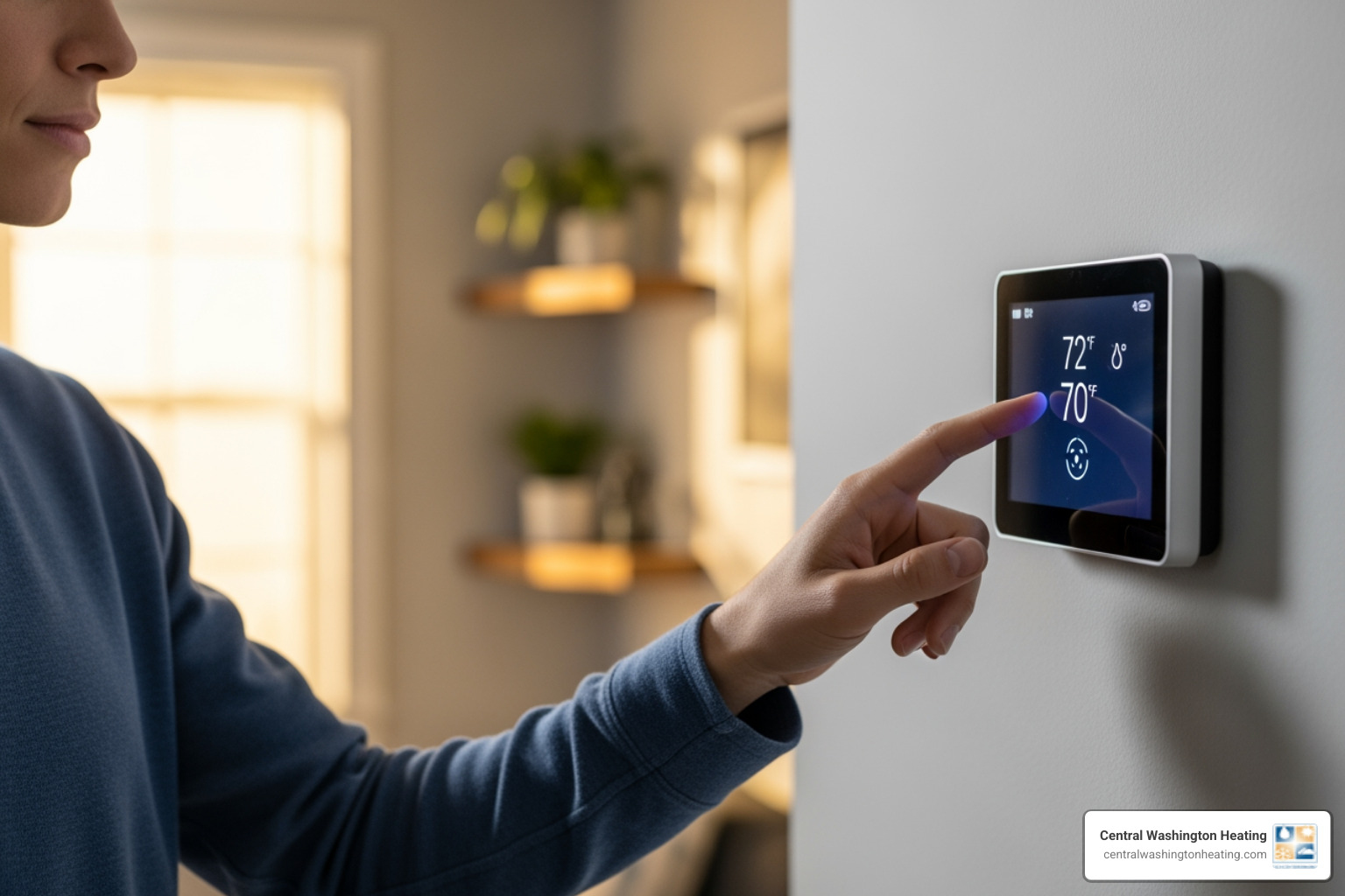 person checking a thermostat - furnace blowing cold air in chelan, wa