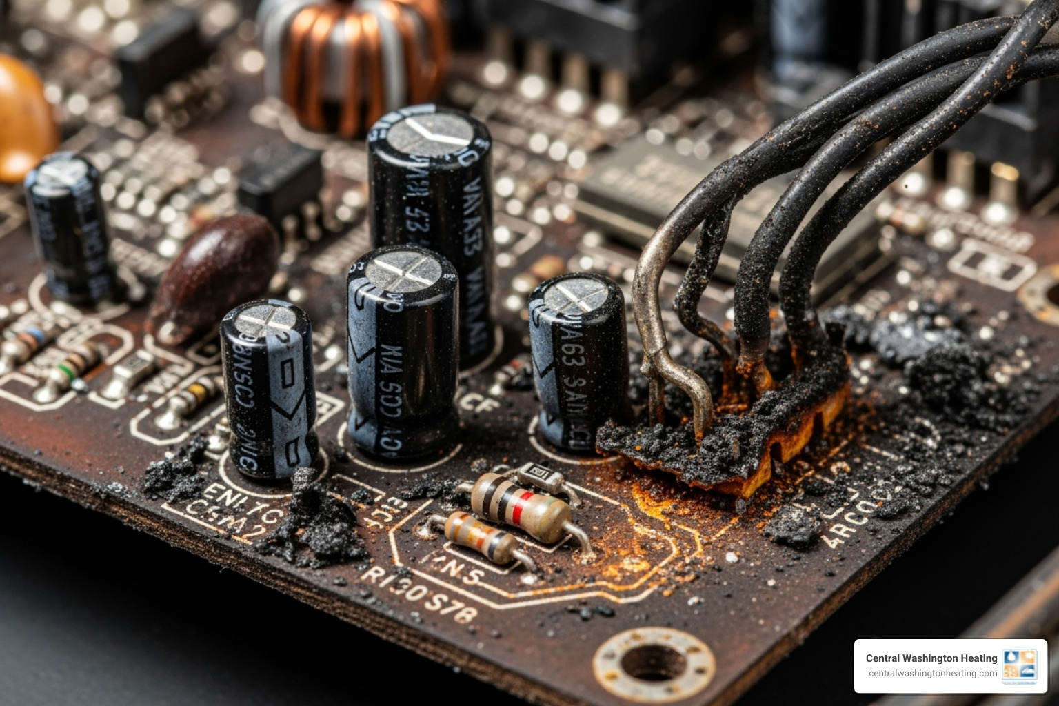 visibly burnt or damaged furnace circuit board - Furnace circuit board visibly burnt or damaged furnace circuit board - Furnace circuit board