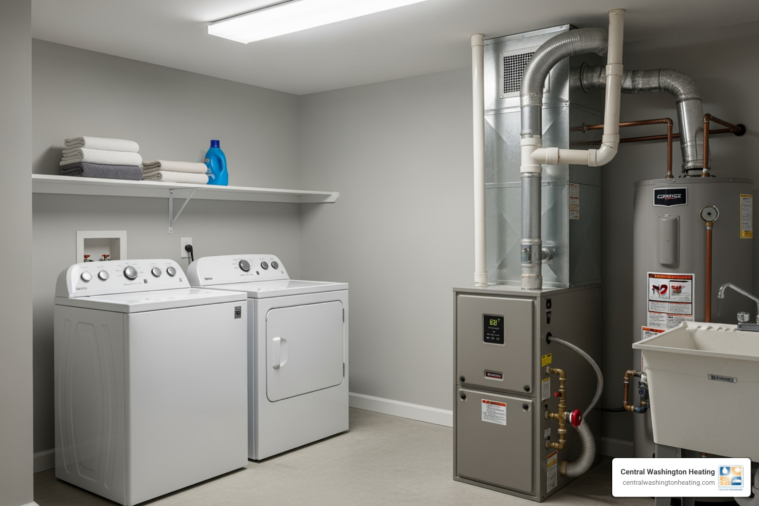 Modern gas furnace in a clean utility room - furnace installation in east wenatchee, wa