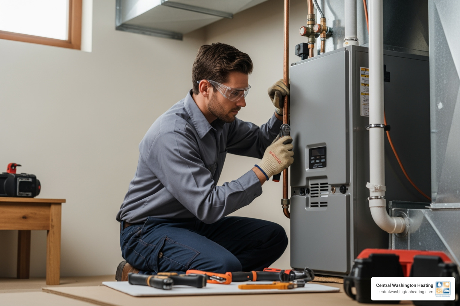 Certified HVAC technician installing a new furnace - furnace installation in east wenatchee, wa
