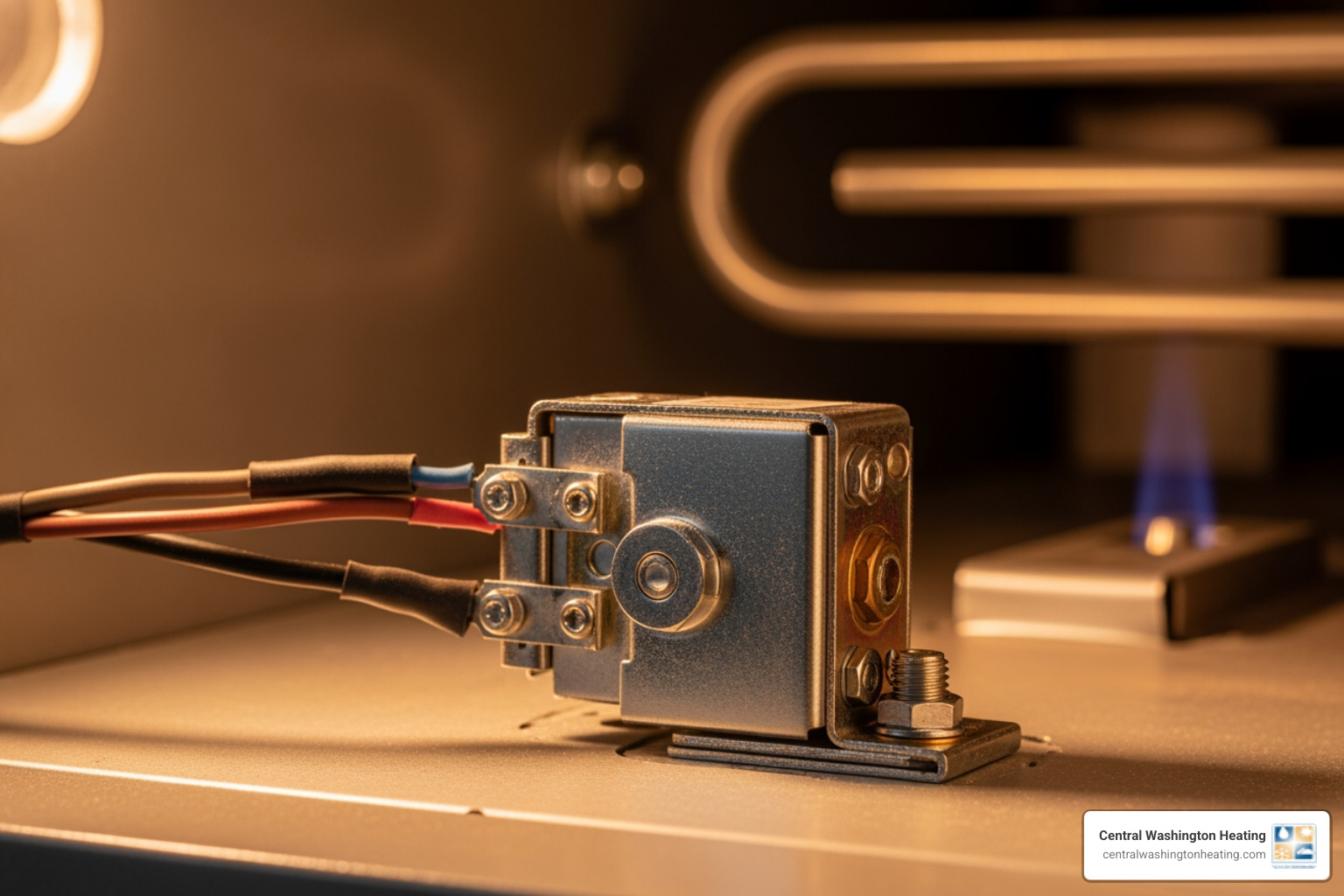 infographic showing furnace heating cycle with limit switch monitoring plenum temperature, triggering blower fan activation at set temperature, and shutting off burners if overheating is detected - Furnace limit switch