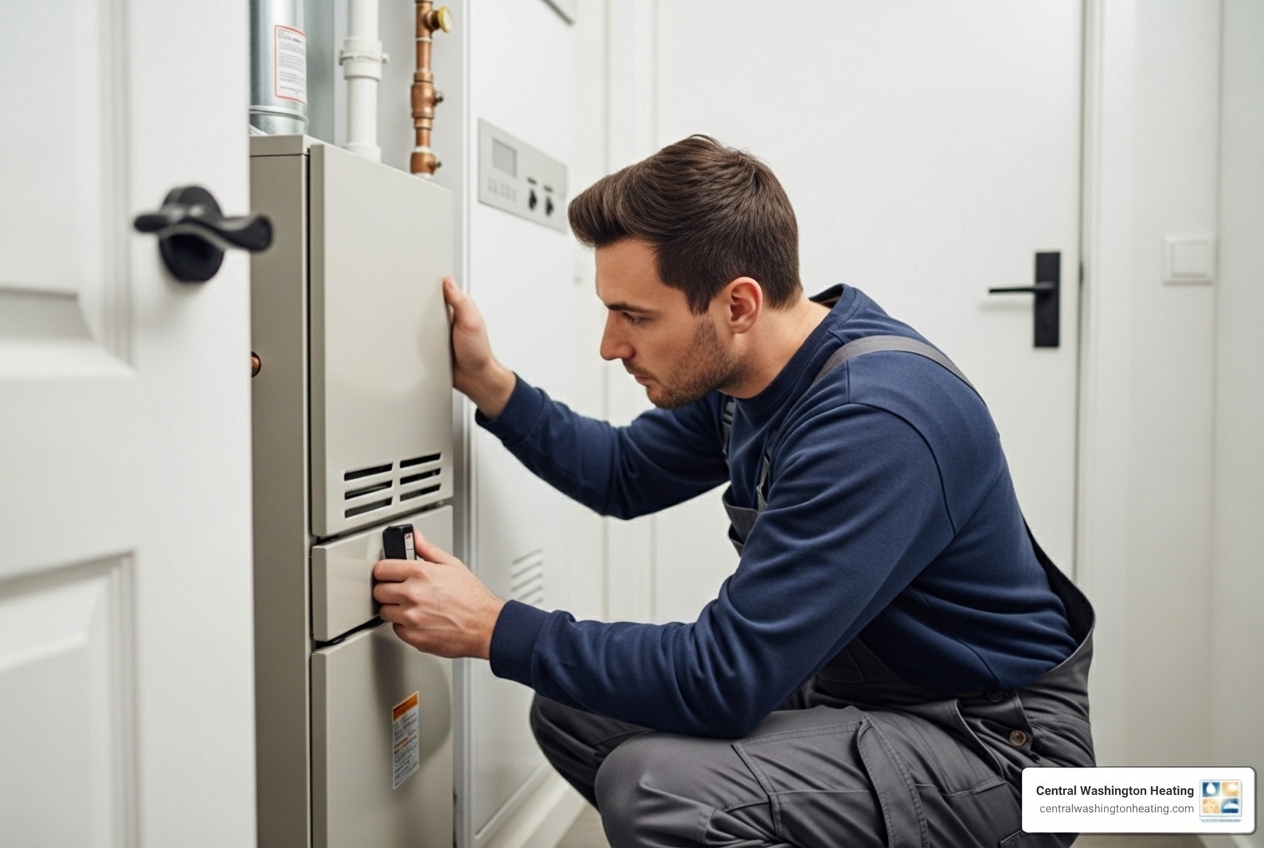 Infographic showing three main benefits of annual furnace maintenance: Safety (carbon monoxide detection, gas leak prevention, fire hazard checks), Efficiency (lower energy bills, optimal performance, reduced strain), and Reliability (fewer breakdowns, extended lifespan, consistent comfort throughout winter) - residential furnace maintenance in wenatchee, wa Infographic showing three main benefits of annual furnace maintenance: Safety (carbon monoxide detection, gas leak prevention, fire hazard checks), Efficiency (lower energy bills, optimal performance, reduced strain), and Reliability (fewer breakdowns, extended lifespan, consistent comfort throughout winter) - residential furnace maintenance in wenatchee, wa