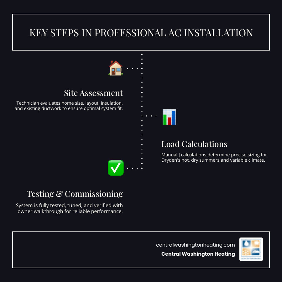 Infographic showing the 6-step professional AC installation process for Dryden WA homes - ac installation in dryden wa Infographic showing the 6-step professional AC installation process for Dryden WA homes - ac installation in dryden wa