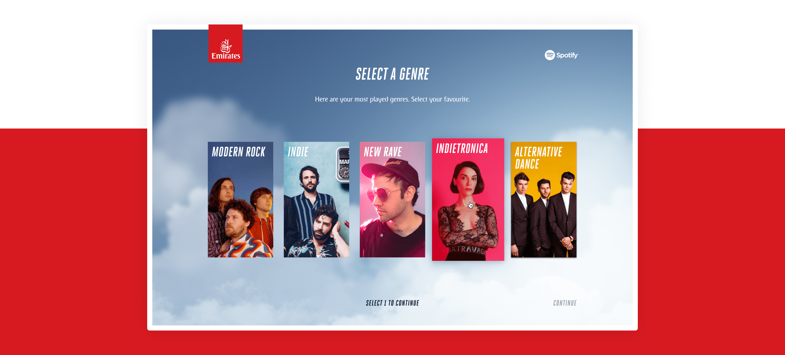 The select a genre step of the True North experience.