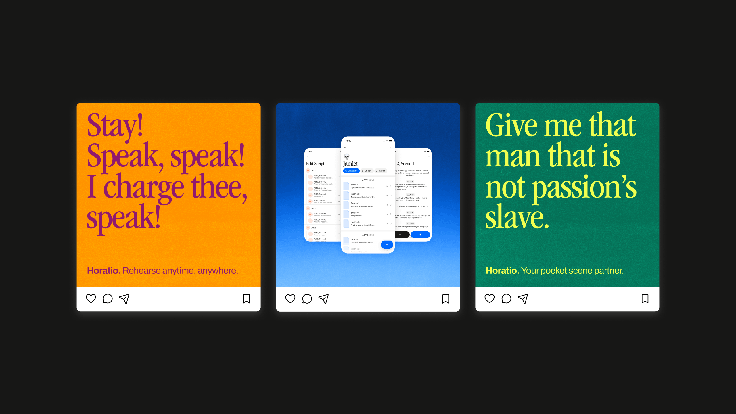 Three Horatio Instagram posts