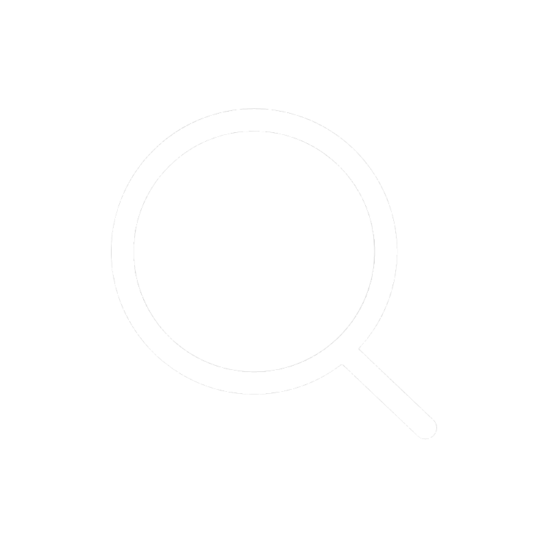 White magnifying glass icon on a black background representing search.