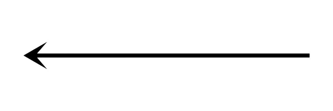 Horizontal black arrow pointing left on a transparent background.