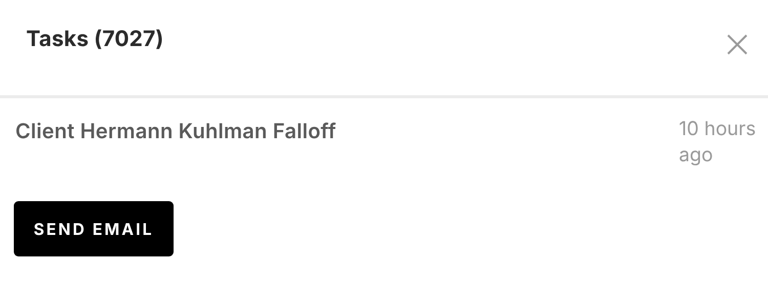 ClinicDash task list flagging a patient fall-off with a Send Email button