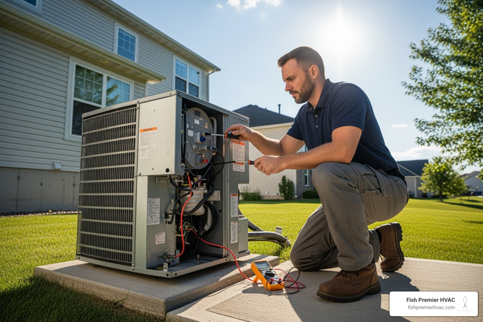 Professional uniformed HVAC technician with a van smiling - ac repair colonial hills