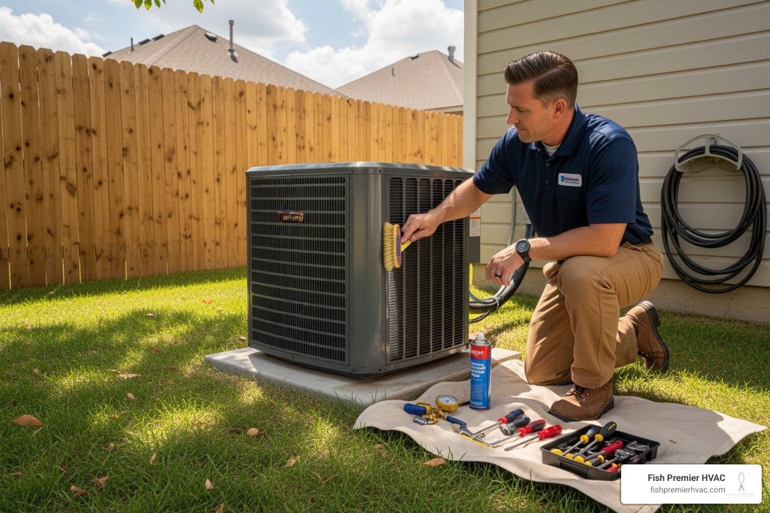 Technician performing AC maintenance on an outdoor unit - ac repair colonial hills