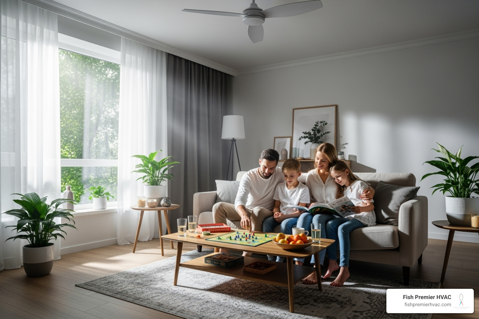 Family relaxing in a cool home during a sunny day - ac maintenance colonial hills Family relaxing in a cool home during a sunny day - ac maintenance colonial hills