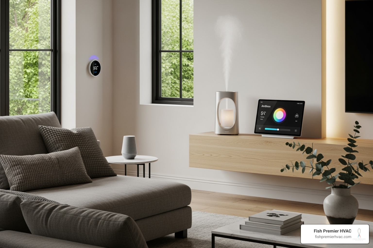 A sleek, modern home scenting diffuser integrated discreetly into a smart home setup. - home scenting system dallas A sleek, modern home scenting diffuser integrated discreetly into a smart home setup. - home scenting system dallas