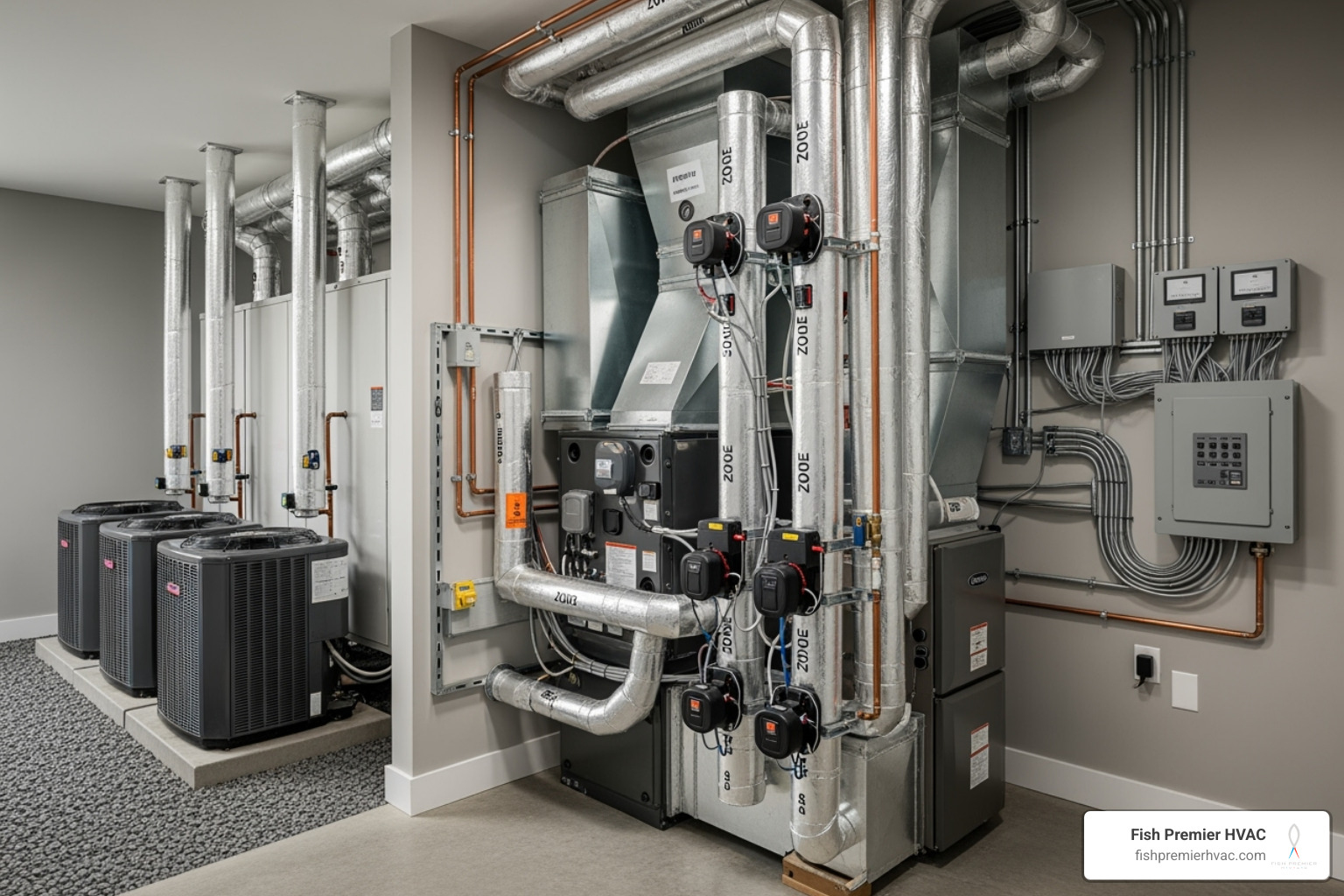 large, complex residential HVAC setup with multiple units and zoning equipment - luxury air conditioning repair southlake