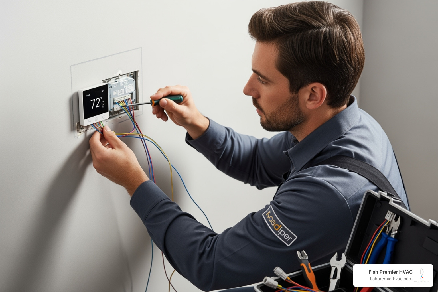 a professional technician neatly installing a smart thermostat - connected home hvac colleyville a professional technician neatly installing a smart thermostat - connected home hvac colleyville