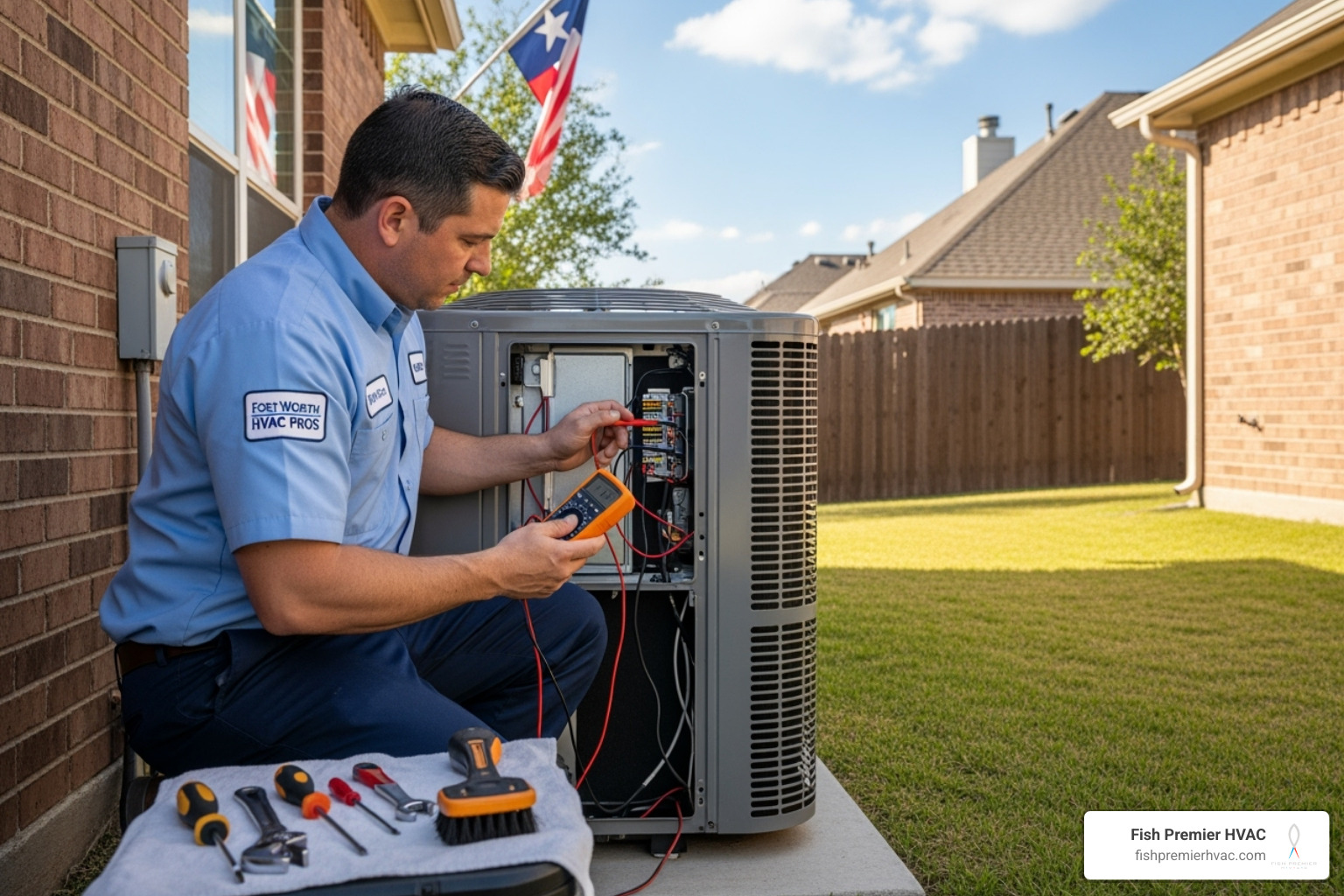 Professional technician performing an AC Tune-Up Fort Worth - extend hvac life fort worth Professional technician performing an AC Tune-Up Fort Worth - extend hvac life fort worth