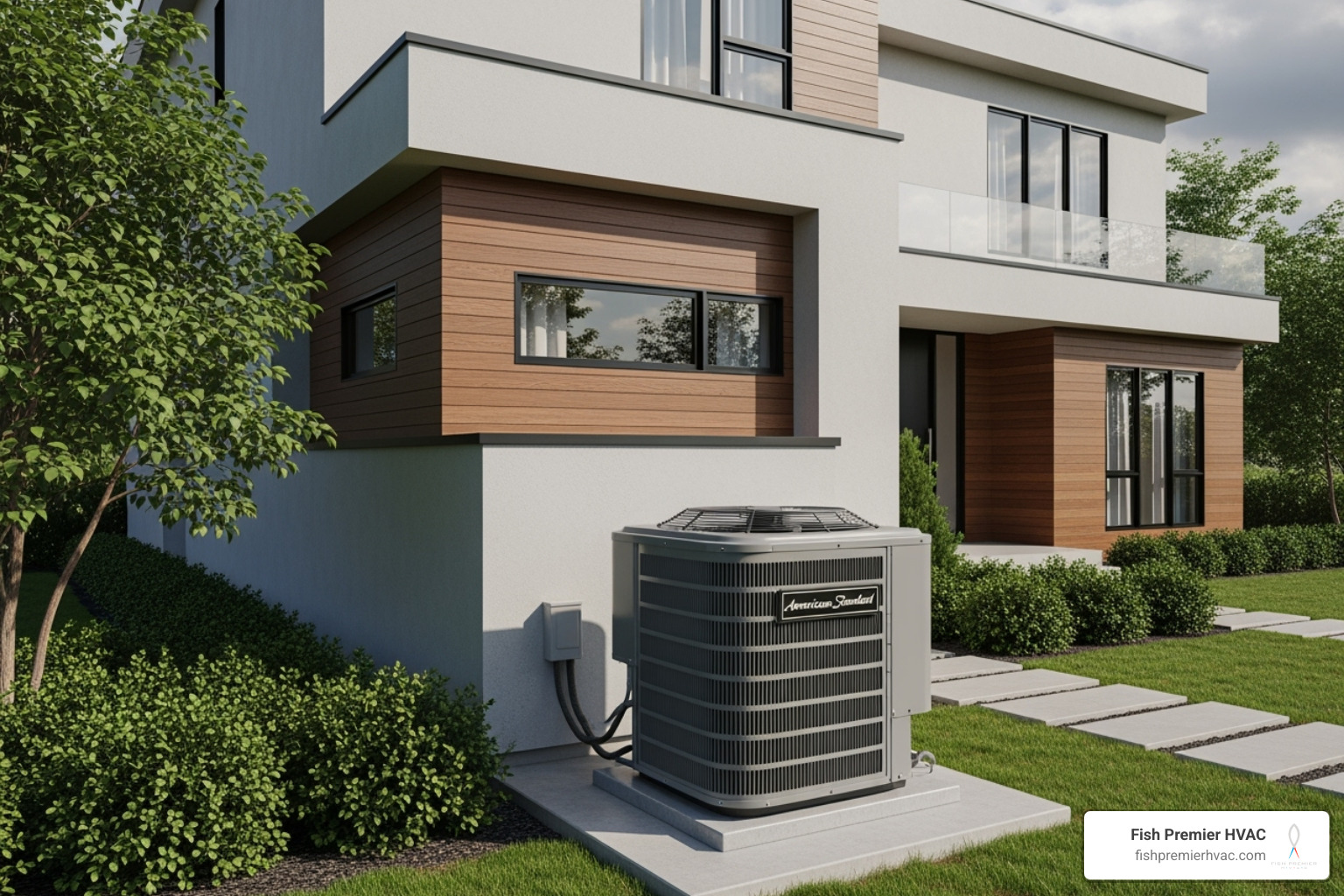 Sleek American Standard outdoor AC unit next to a home - american standard hvac fort worth