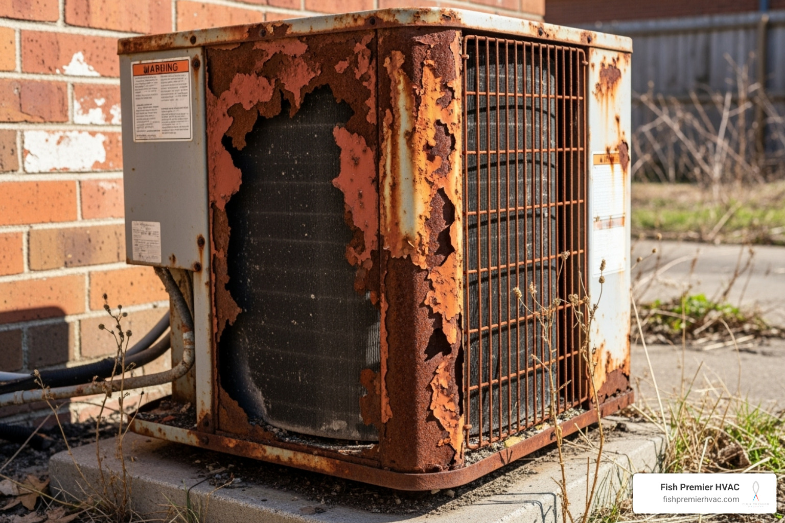 of an old, rusted outdoor AC unit - ac replacement southlake