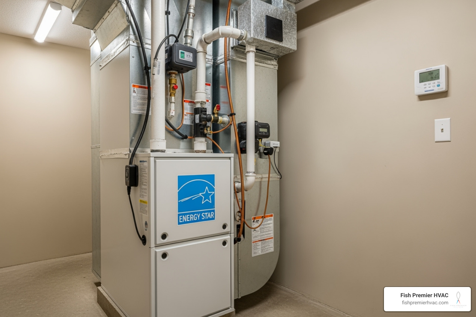Energy Star logo next to a modern furnace - heating installation fort worth
