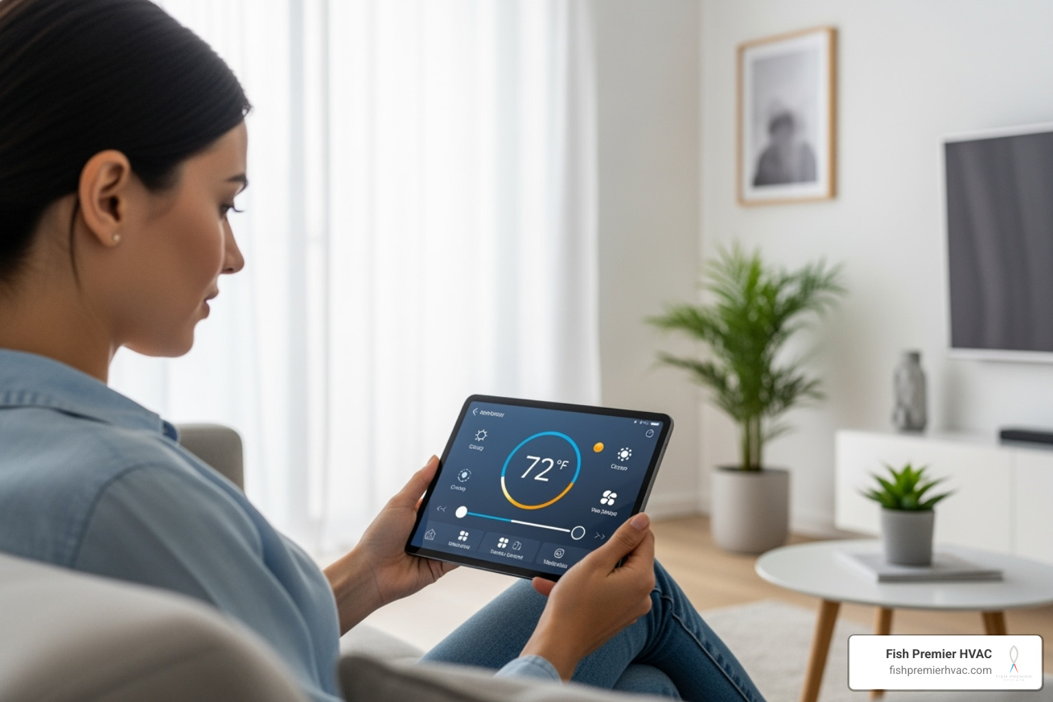 homeowner adjusting climate on tablet - bespoke hvac solutions trophy club homeowner adjusting climate on tablet - bespoke hvac solutions trophy club
