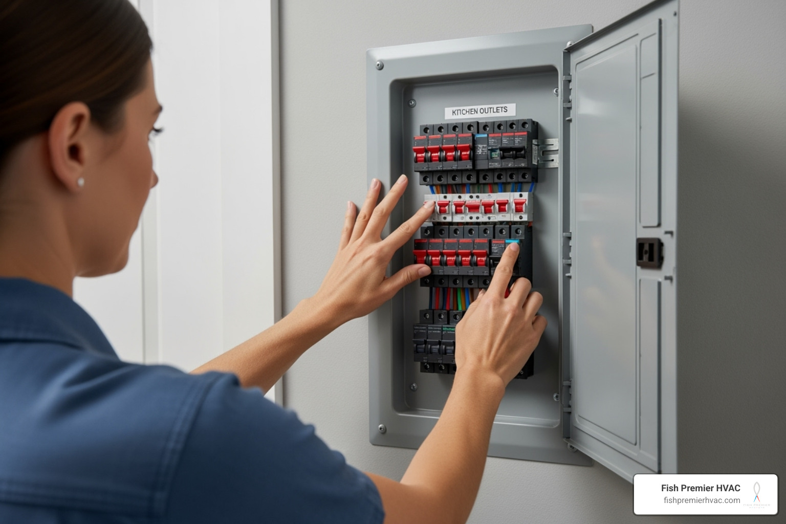 Homeowner safely turning off the power to their AC unit at the circuit breaker - emergency ac repair trophy club Homeowner safely turning off the power to their AC unit at the circuit breaker - emergency ac repair trophy club