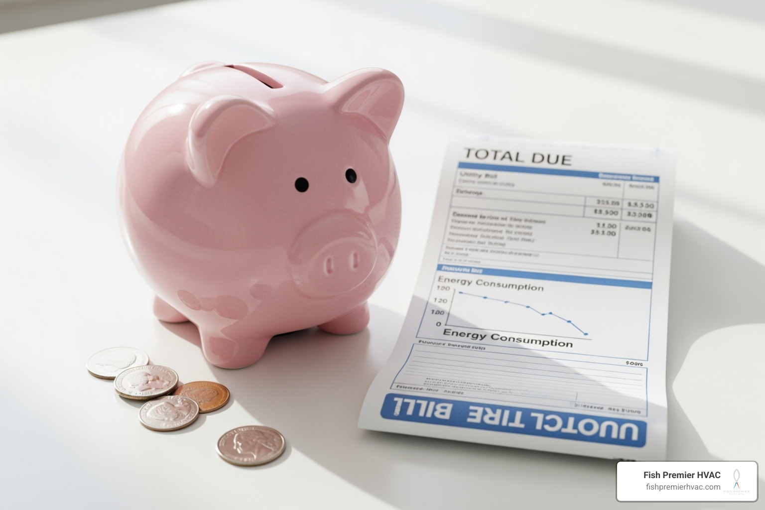 piggy bank next to energy bill showing savings - annual hvac service colleyville piggy bank next to energy bill showing savings - annual hvac service colleyville