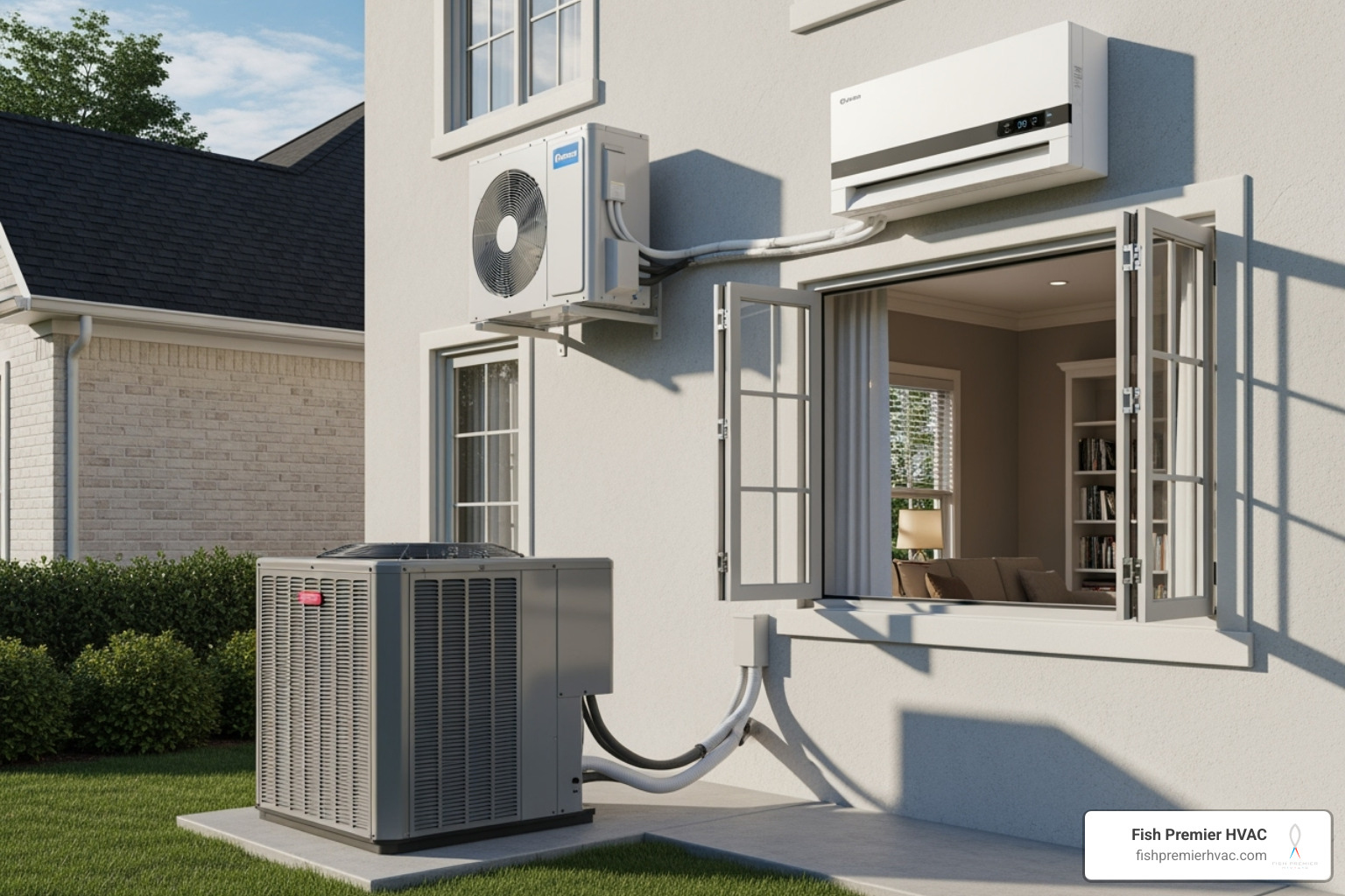 Different types of AC units including central air, ductless mini-splits, and heat pumps - energy efficient ac installation fort worth