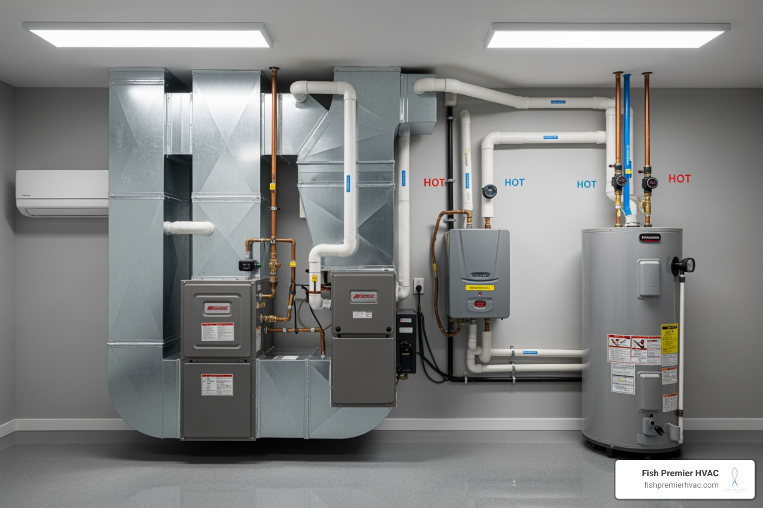A clean, professional HVAC installation in a utility room, showcasing modern, well-organized equipment - luxury climate control westlake A clean, professional HVAC installation in a utility room, showcasing modern, well-organized equipment - luxury climate control westlake