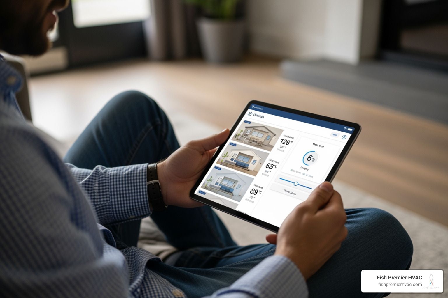 A homeowner adjusting their climate settings on a tablet with a smart home interface, showing different zones and temperature readings - luxury climate control westlake A homeowner adjusting their climate settings on a tablet with a smart home interface, showing different zones and temperature readings - luxury climate control westlake