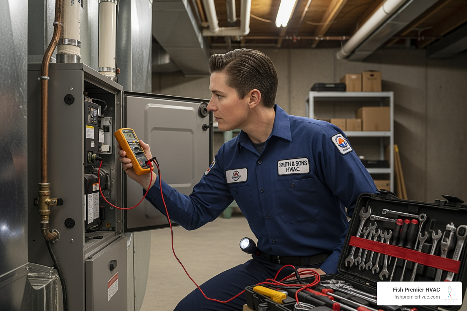 professional, uniformed technician inspecting an indoor furnace unit - comprehensive hvac solutions colleyville professional, uniformed technician inspecting an indoor furnace unit - comprehensive hvac solutions colleyville
