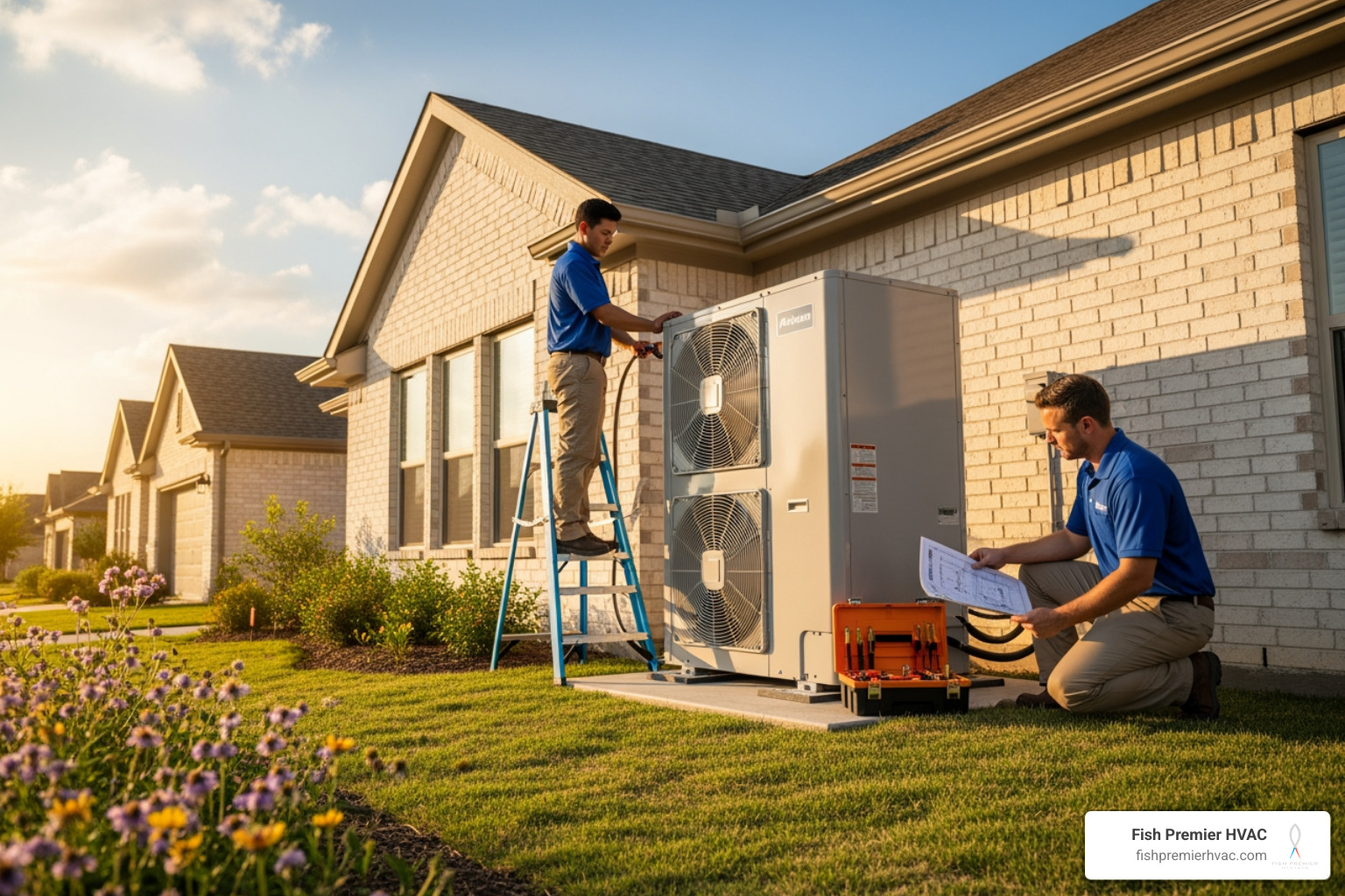 Infographic showing the heat pump installation process: home assessment and load calculation, proper system sizing and equipment selection, professional installation by licensed technicians, comprehensive testing and calibration, homeowner walkthrough and maintenance guidance, ongoing support for optimal performance - best heat pump installation in keller, tx