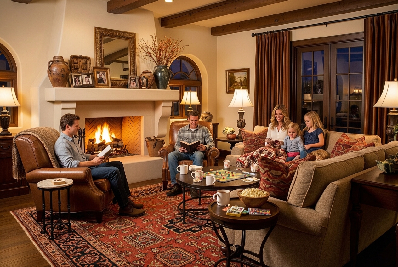 comfortable family living room with warm heating in upscale Texas home - affordable heating repair in westlake, tx comfortable family living room with warm heating in upscale Texas home - affordable heating repair in westlake, tx