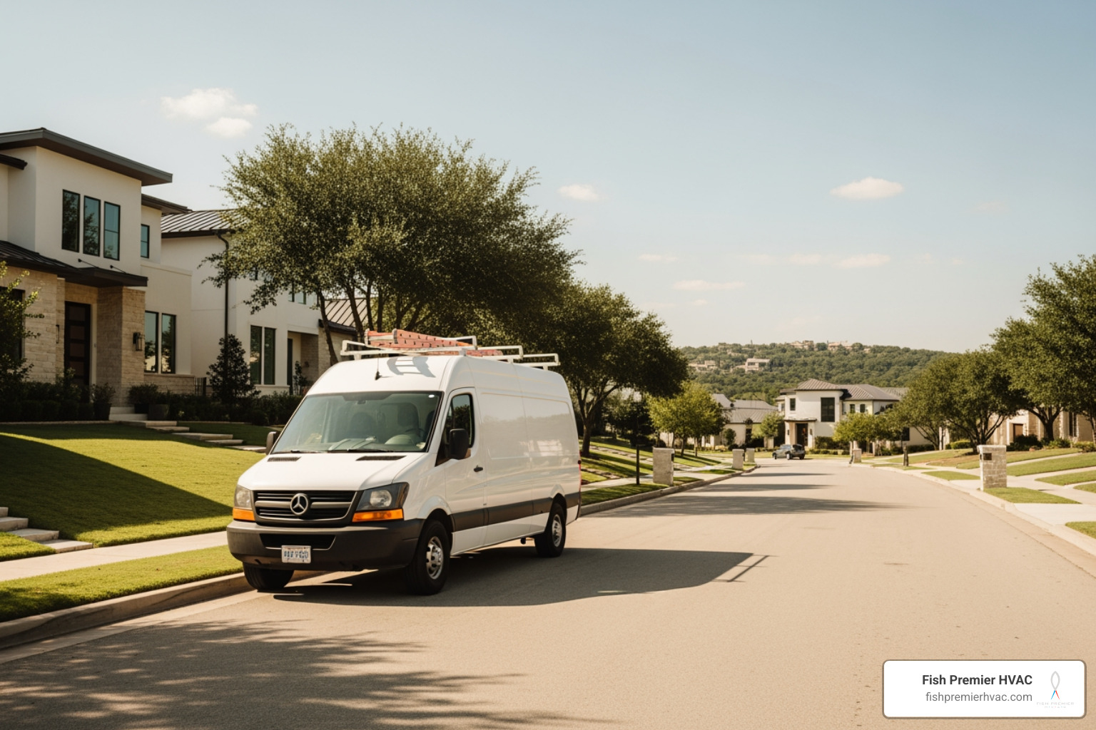 Professional HVAC service vehicle in a Westlake neighborhood - furnace repair company in westlake, tx