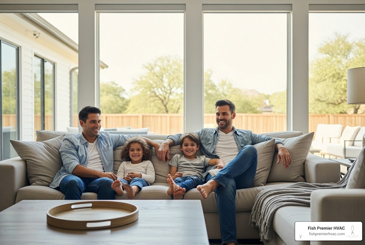 comfortable family relaxing in modern Southlake living room - ac installation near me in southlake, tx comfortable family relaxing in modern Southlake living room - ac installation near me in southlake, tx