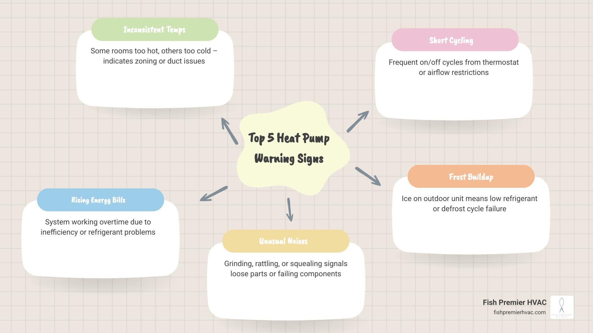Infographic showing top 7 signs a Southlake TX heat pump needs repair and when to call a pro - heat pump repair in southlake